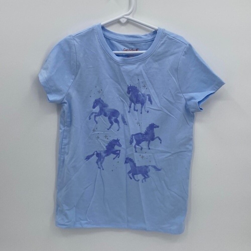 Cat & Jack M 7/8 Blue Unicorn Purple Short Sleeve Shirt Stars Sparkle New